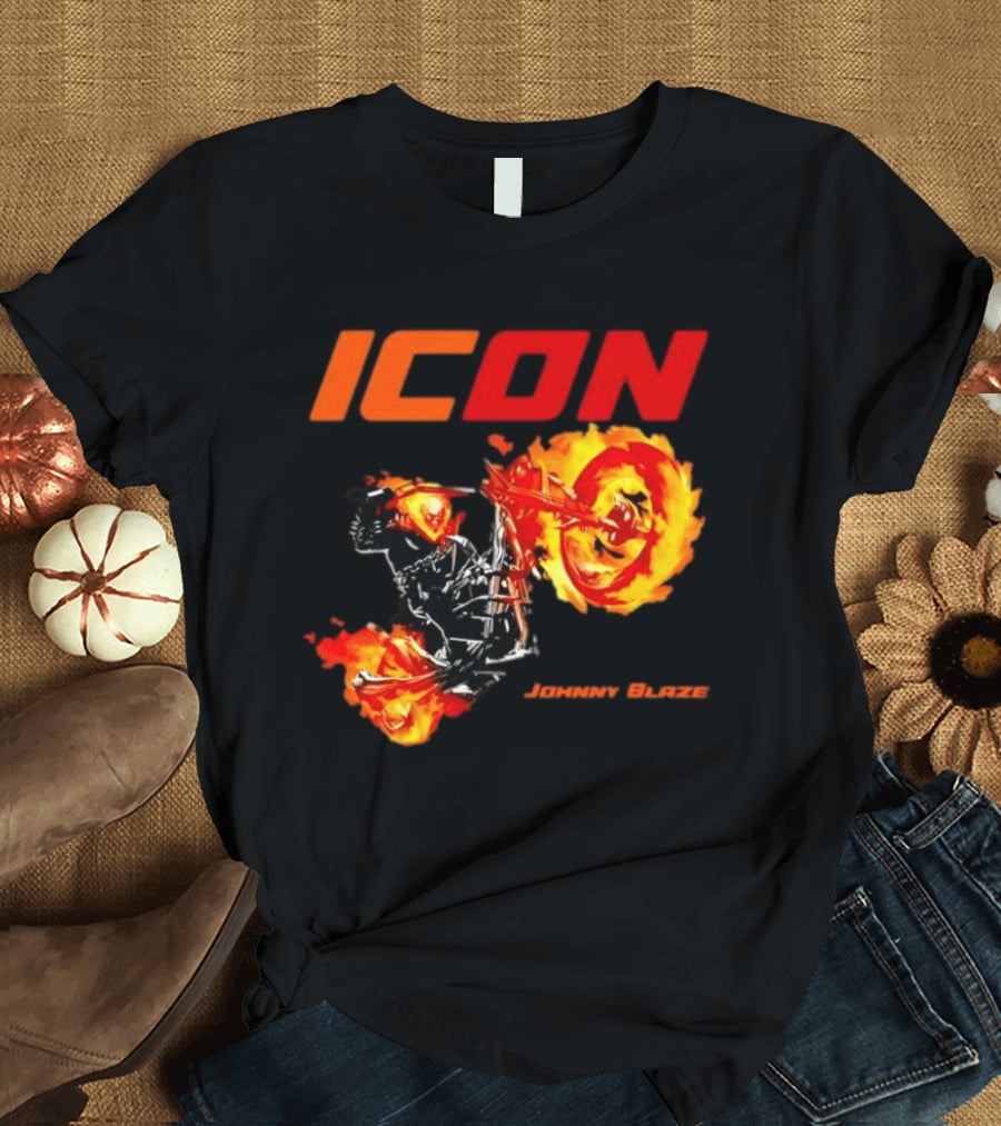 ICON Johnny Blaze Marvel Ghost Rider Fiery Motorcycle T-Shirt
