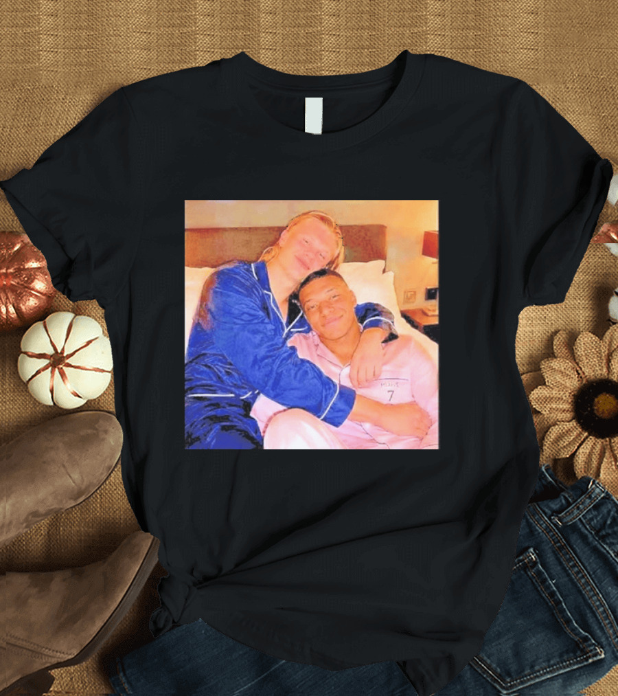 Kylian Mbappé Erling Haaland Pajama Party Soccer Stars Relaxing Together T-Shirt
