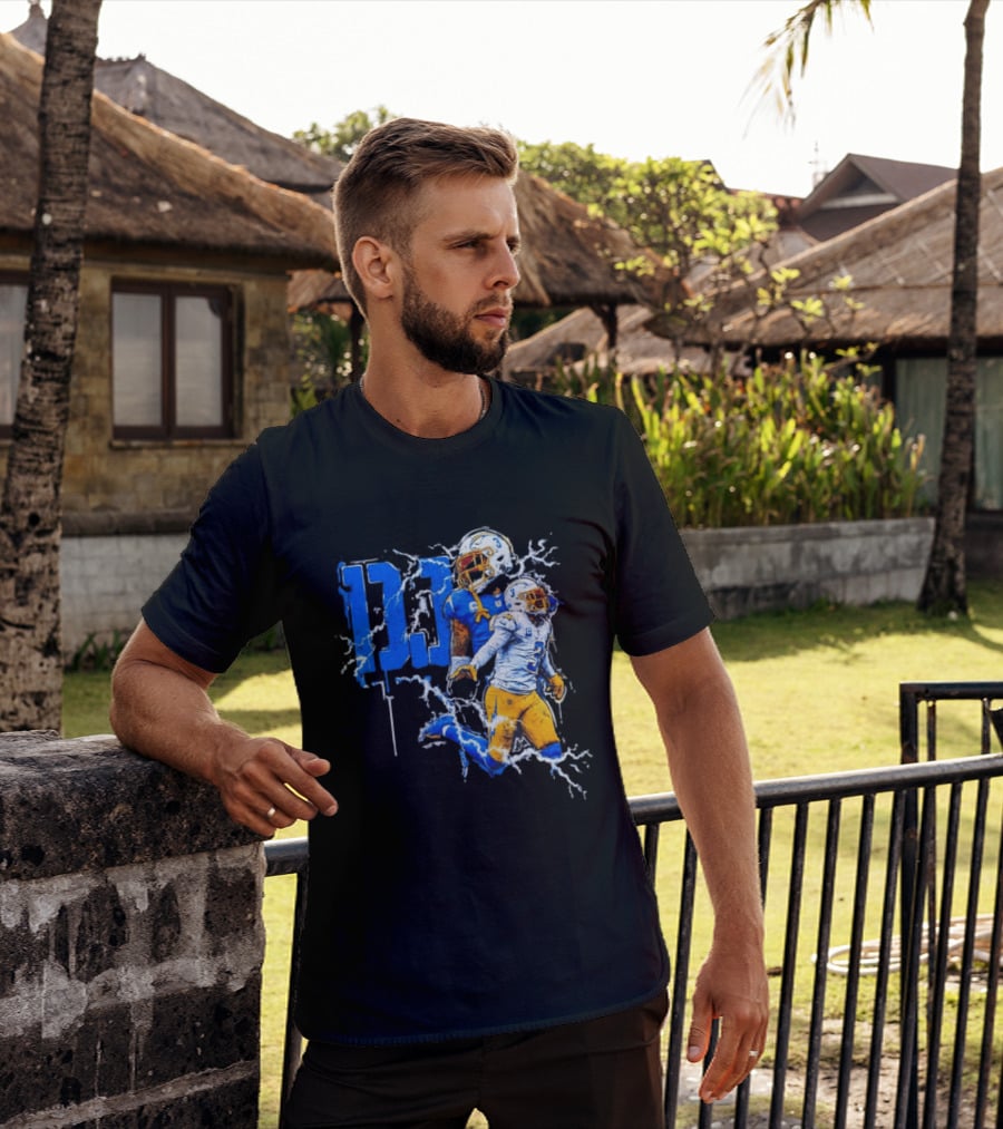 Derwin James Chargers Football Lightning DJ Bold Blue Yellow Action Splash T-Shirt
