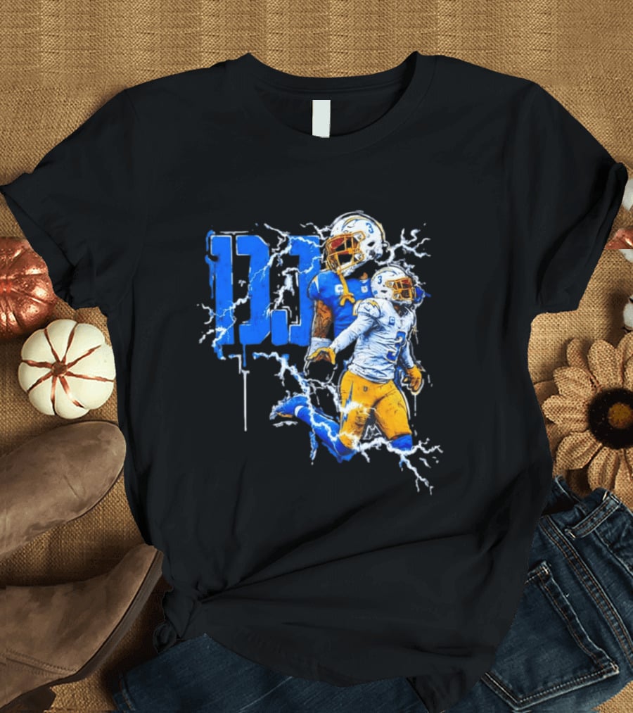 Derwin James Chargers Football Lightning DJ Bold Blue Yellow Action Splash T-Shirt