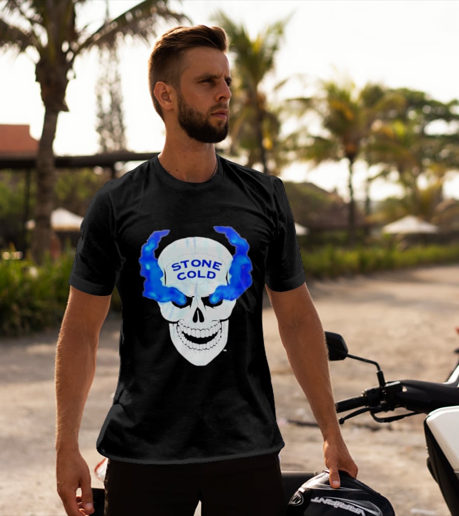 Stone Cold Skull WWE Wrestling Iconic Blue Flames T-Shirt