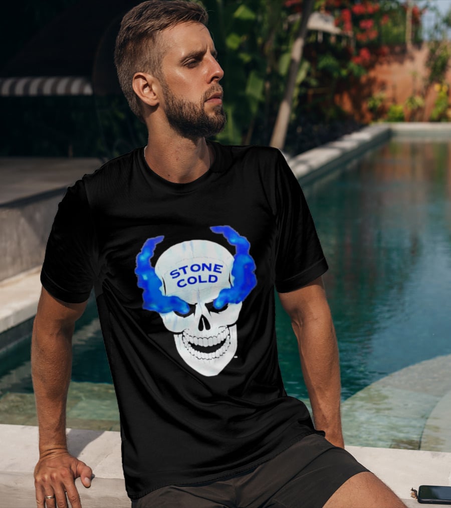 Stone Cold Skull WWE Wrestling Iconic Blue Flames T-Shirt