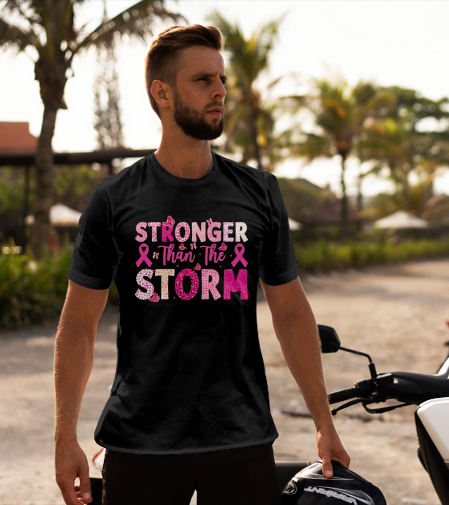 Stronger Than The Storm Pink Ribbon Butterfly Awareness T-Shirt