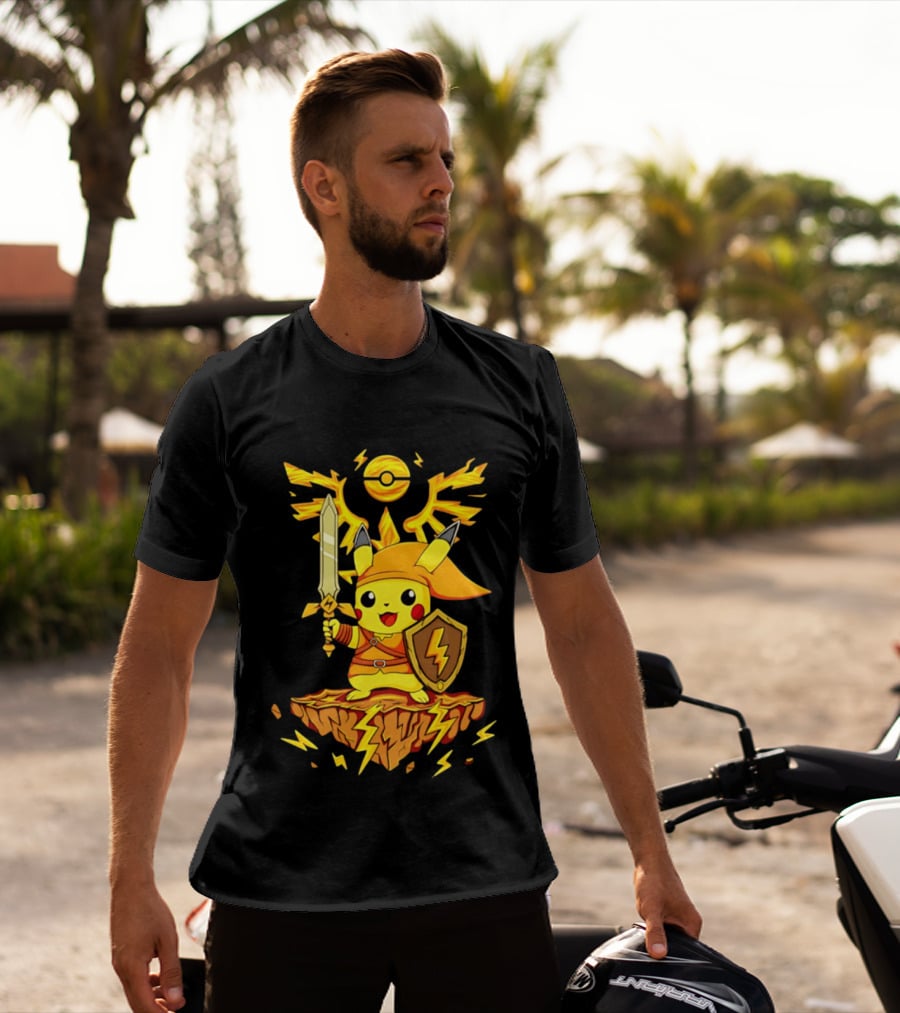 Pikachu Of Link Legend Of Electric Sword And Lightning Shield T-Shirt
