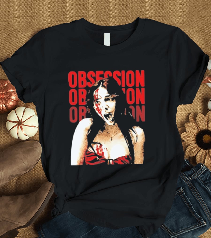 Obsession Screaming Woman Bloody Top Repeated T-Shirt
