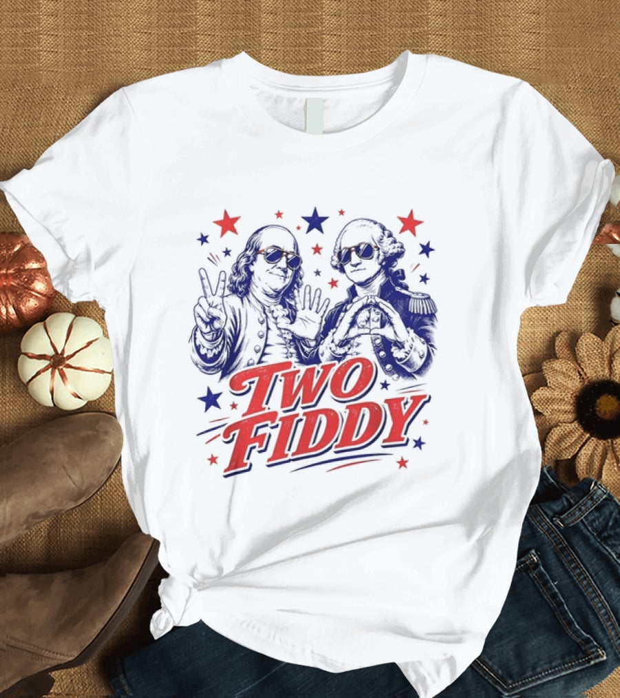 Benjamin Franklin George Washington Two Fiddy America 250 Years Anniversary Celebration T-Shirt
