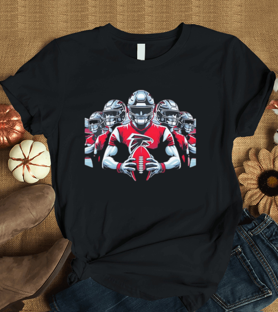 Atlanta Falcons Football Players Red Jersey Art Holding Team Ball T-Shirt