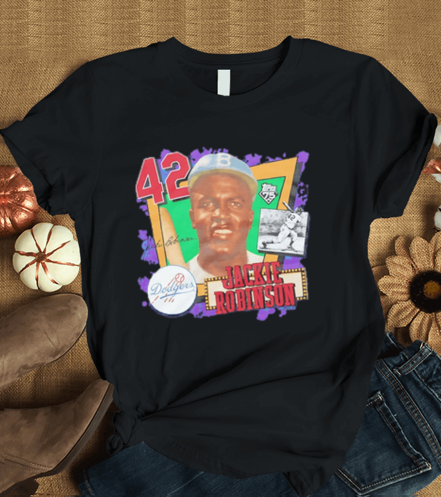 Jackie Robinson 42 Los Angeles Dodgers Topps 75 Baseball Legend T-Shirt