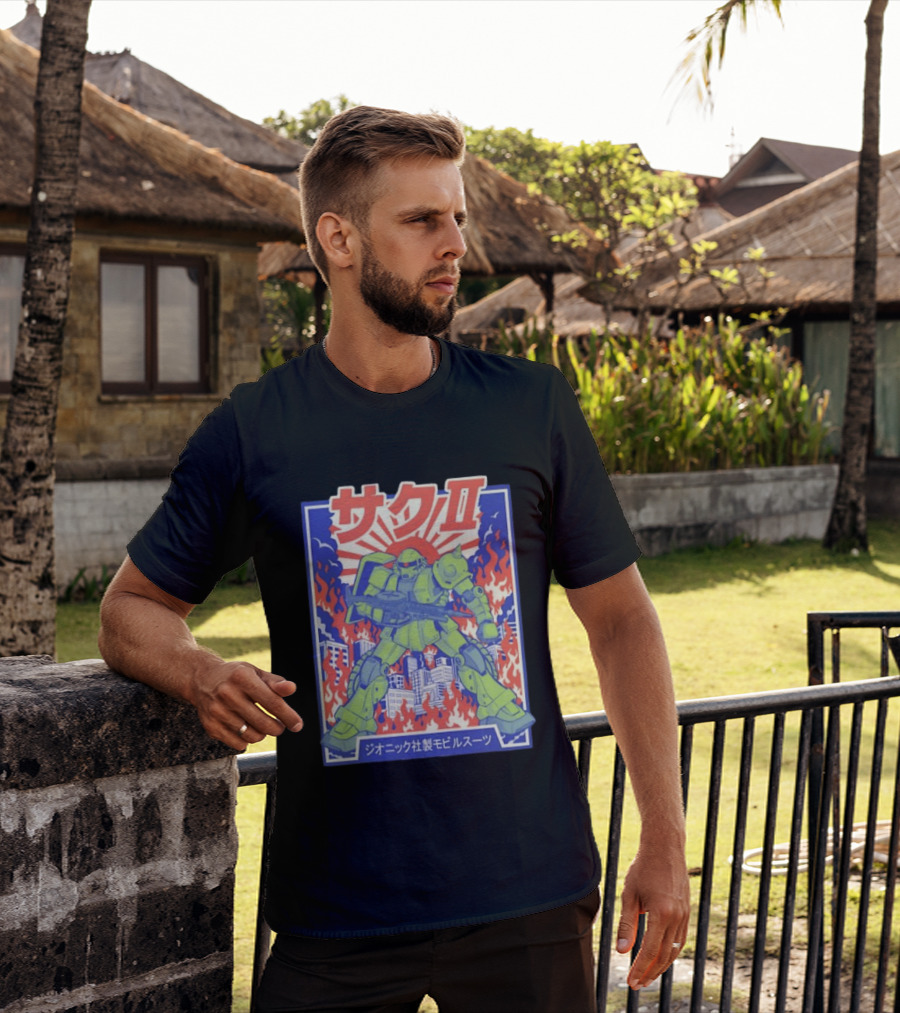 Zaku II Mobile Suit Gundam Zakuni Jionikku Shasei Mobiru Sūtsu T-Shirt