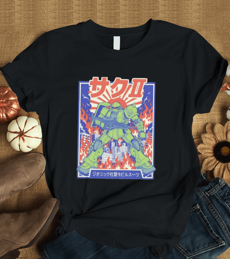 Zaku II Mobile Suit Gundam Zakuni Jionikku Shasei Mobiru Sūtsu T-Shirt
