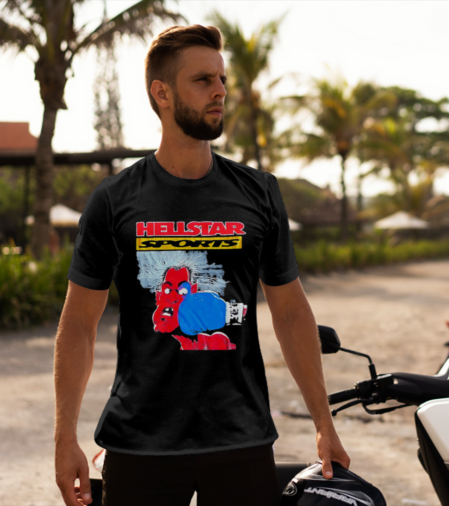 HELLSTAR SPORTS Punching Devil Cartoon Boxing Blue Glove T-Shirt