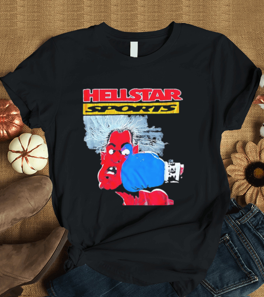 HELLSTAR SPORTS Punching Devil Cartoon Boxing Blue Glove T-Shirt