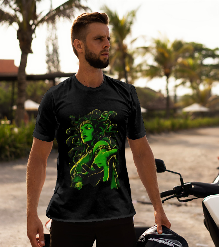 Medusa Mythology You Won't Feel A Thing Green Aura Serpent Hair T-Shirt