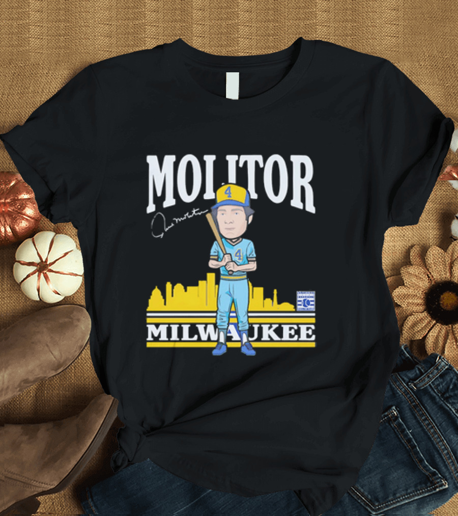 Paul Molitor Milwaukee Brewers Hall Of Fame 4 Caricature City Skyline T-Shirt