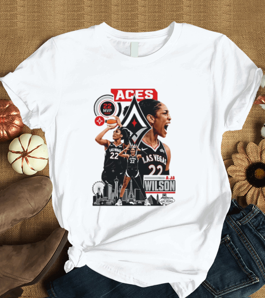 Las Vegas Aces A'ja Wilson 22 MVP Skyline Basketball T-Shirt