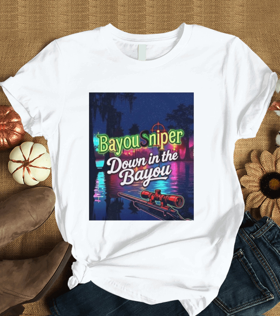 Bayou Sniper Down In The Bayou Retro Night Scene T-Shirt