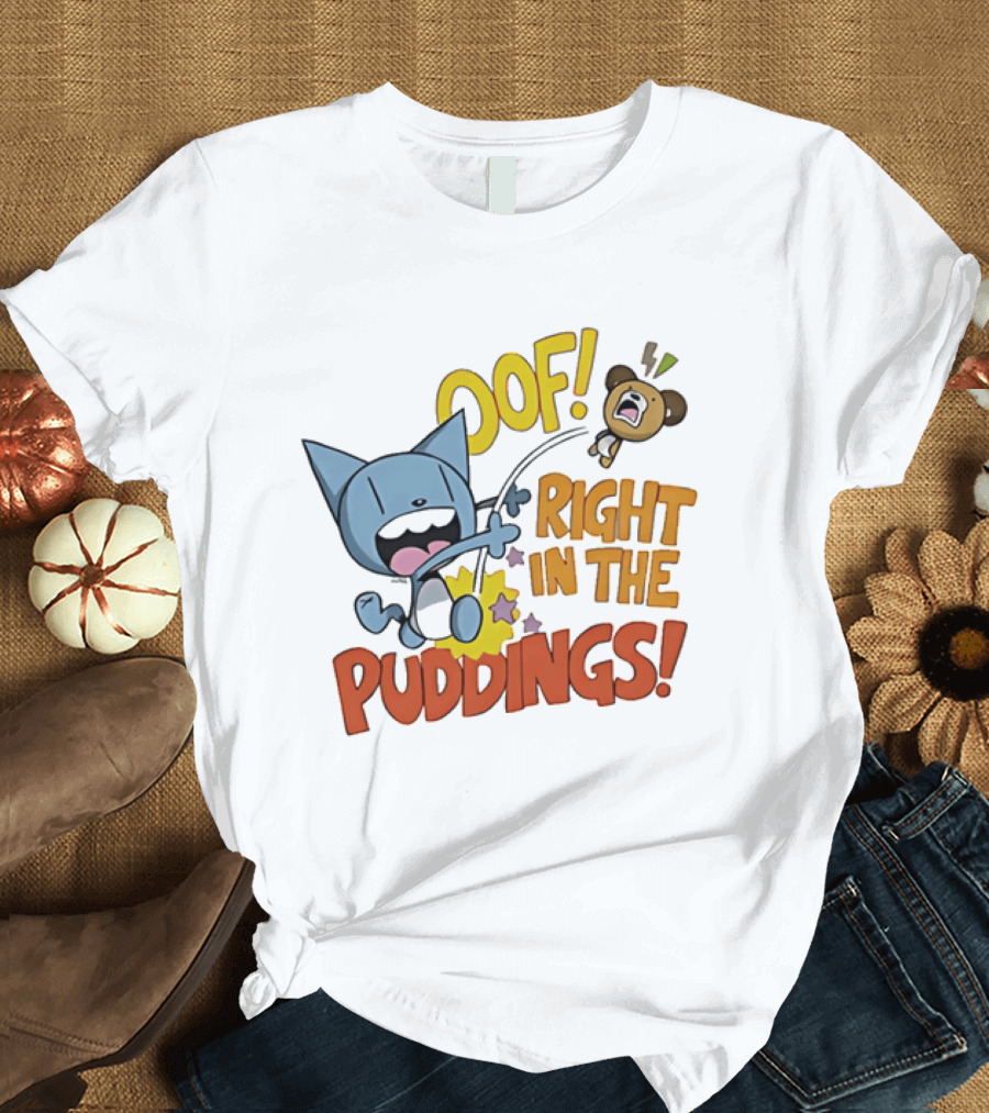 Looshkin Oof Right In The Puddings Funny Cat And Bear Cartoon Humor T-Shirt
