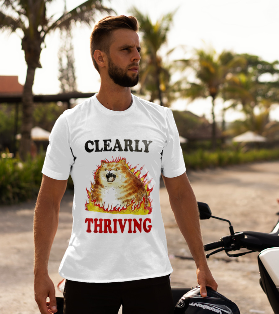 Clearly Thriving Fat Orange Tabby Cat Flames T-Shirt