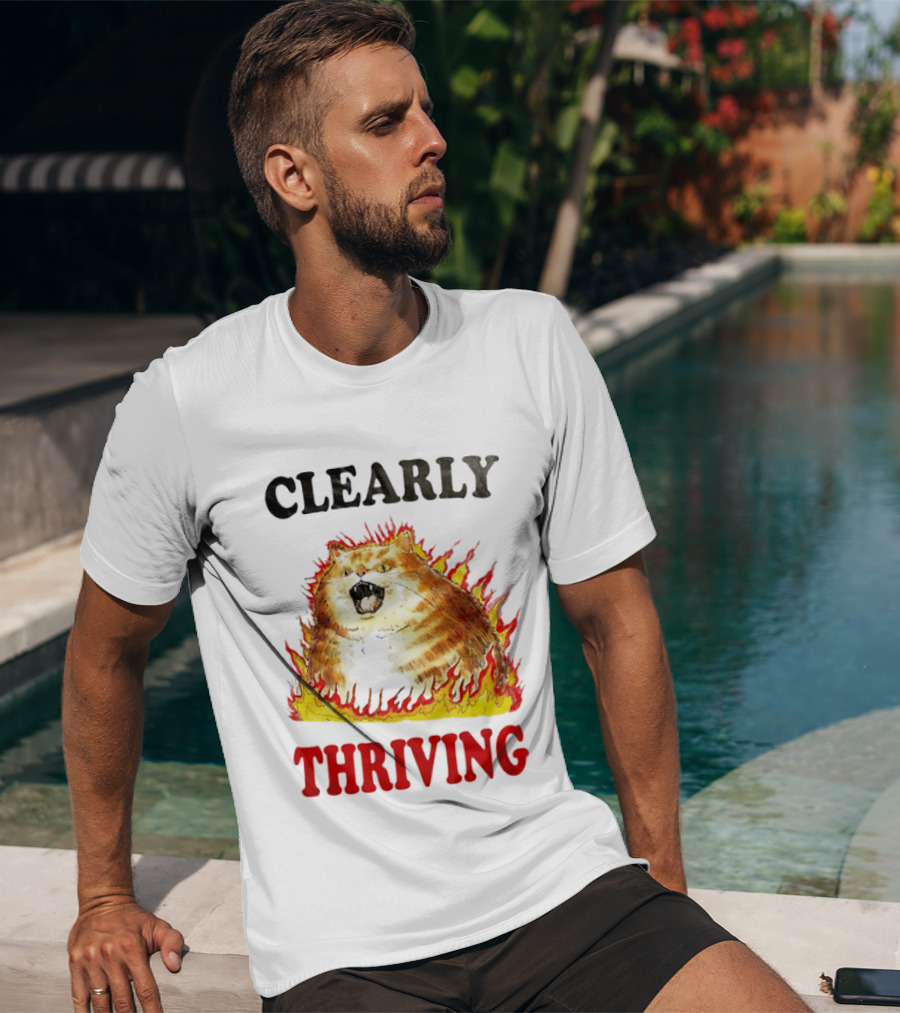 Clearly Thriving Fat Orange Tabby Cat Flames T-Shirt