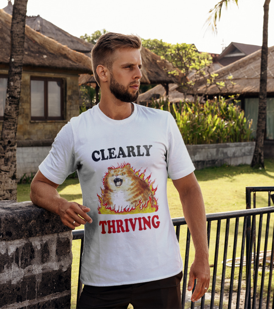 Clearly Thriving Fat Orange Tabby Cat Flames T-Shirt