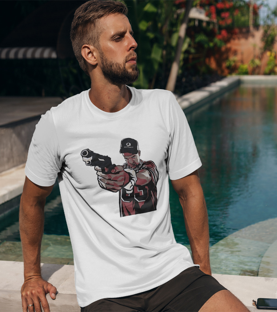 Man Pointing Gun Graphic With Number 89 And Hat Logo Codestructor T-Shirt