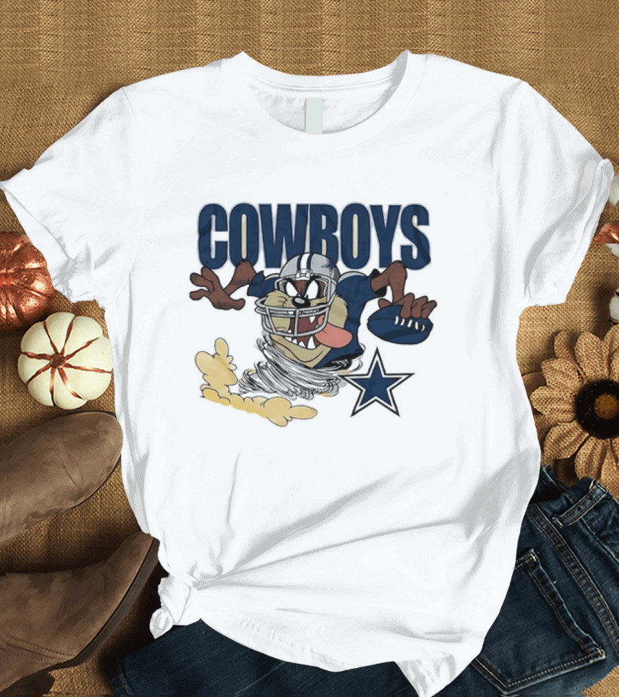 Cowboys Looney Tunes Taz Football Star Burst Dallas Team Collaboration T-Shirt