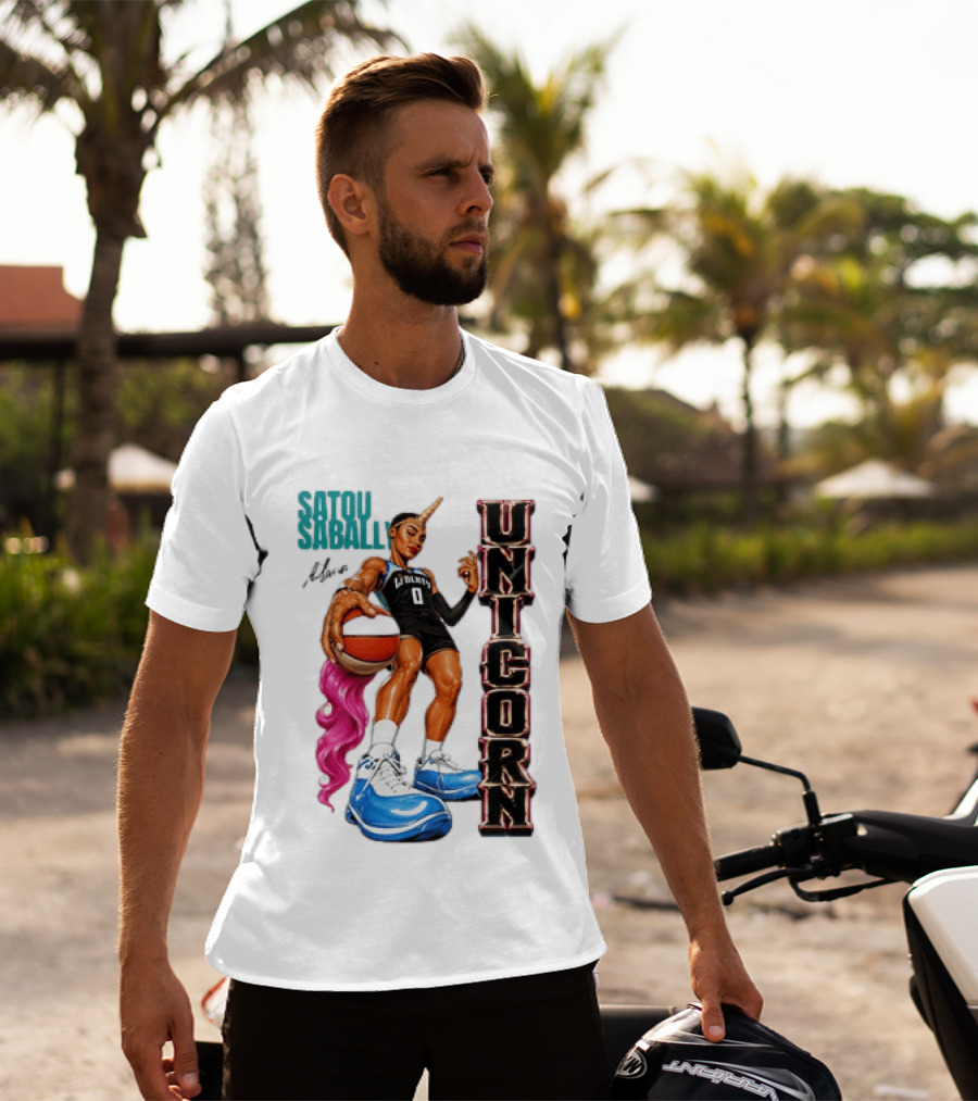 Satou Sabally New York Liberty Unicorn Basketball Player With Ball T-Shirt