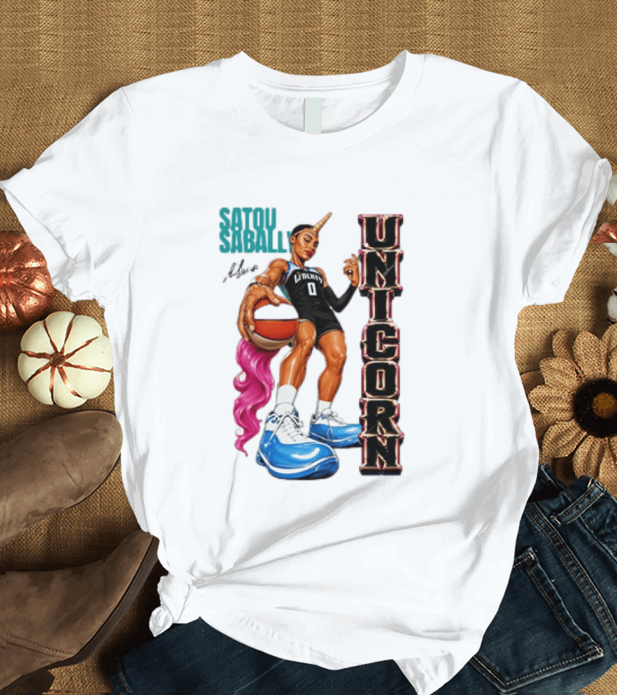 Satou Sabally New York Liberty Unicorn Basketball Player With Ball T-Shirt