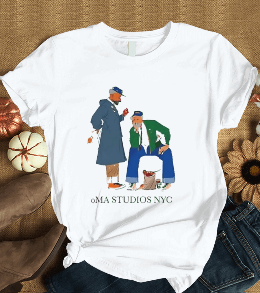 OMA Studios NYC Old Men Friends Talking Together In The Street Casual Street Scene T-Shirt
