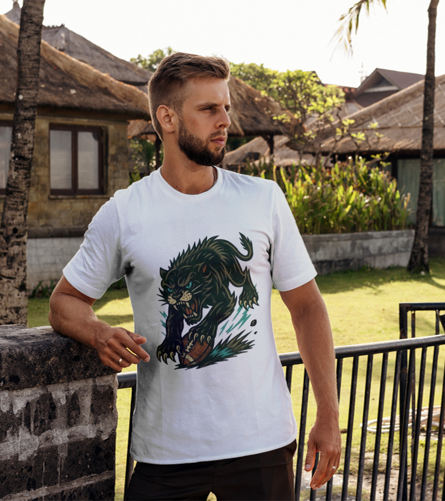 Panther Rushing Football Athletic Team Dynamic Action T-Shirt