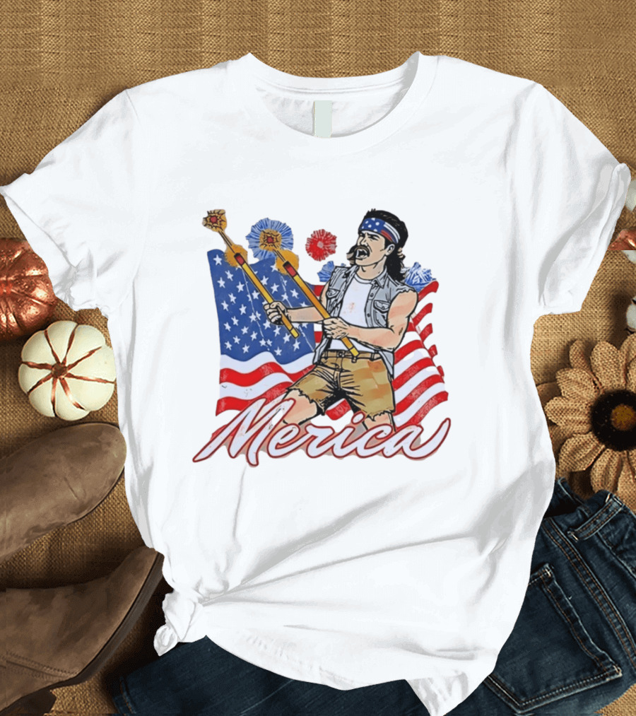 Patriotic Merica Man With Fireworks And American Flag T-Shirt