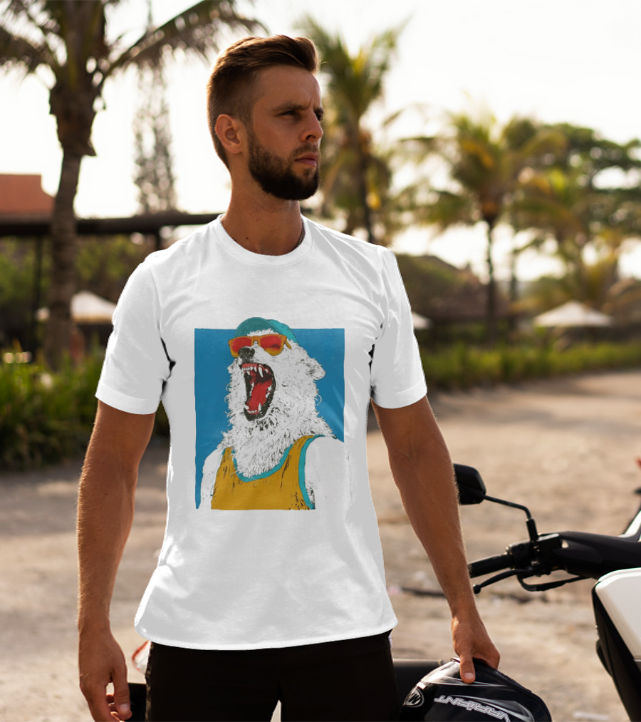 Polar Bear Wearing Sunglasses And Cap In Yellow Roaring T-Shirt