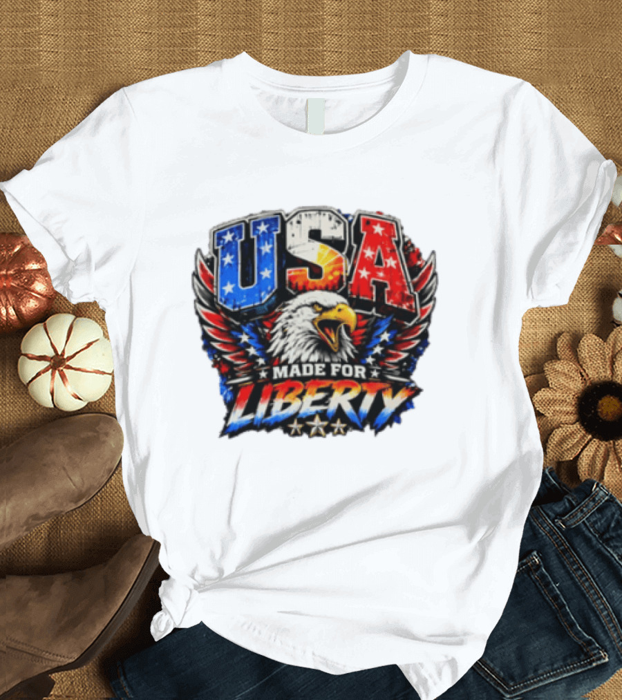 USA Eagle Made For Liberty Patriotic American Flag Stars T-Shirt