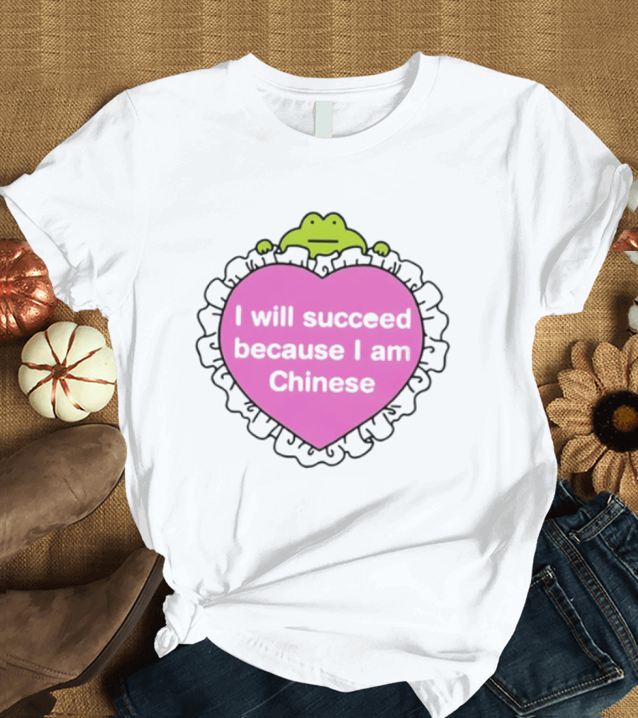 I Will Succeed Because I Am Chinese Pink Heart Frog T-Shirt
