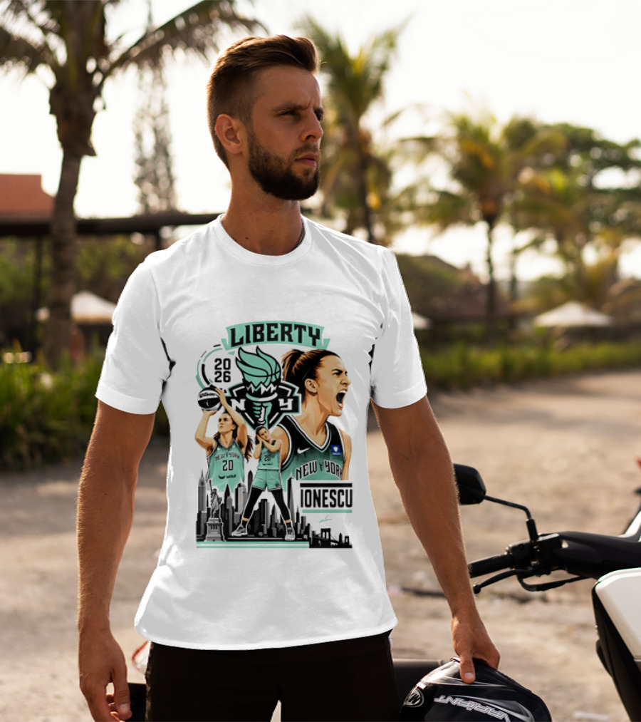 New York Liberty 2026 Sabrina Ionescu 20 Basketball Skyline T-Shirt
