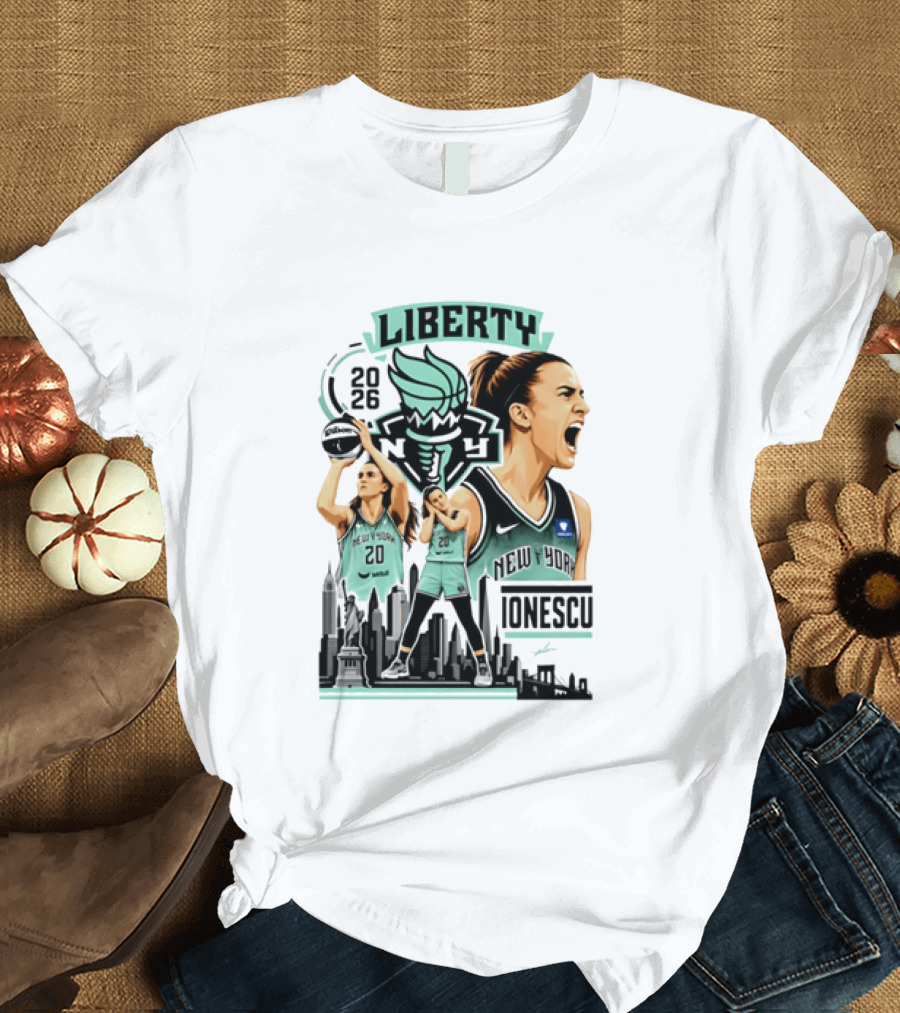 New York Liberty 2026 Sabrina Ionescu 20 Basketball Skyline T-Shirt
