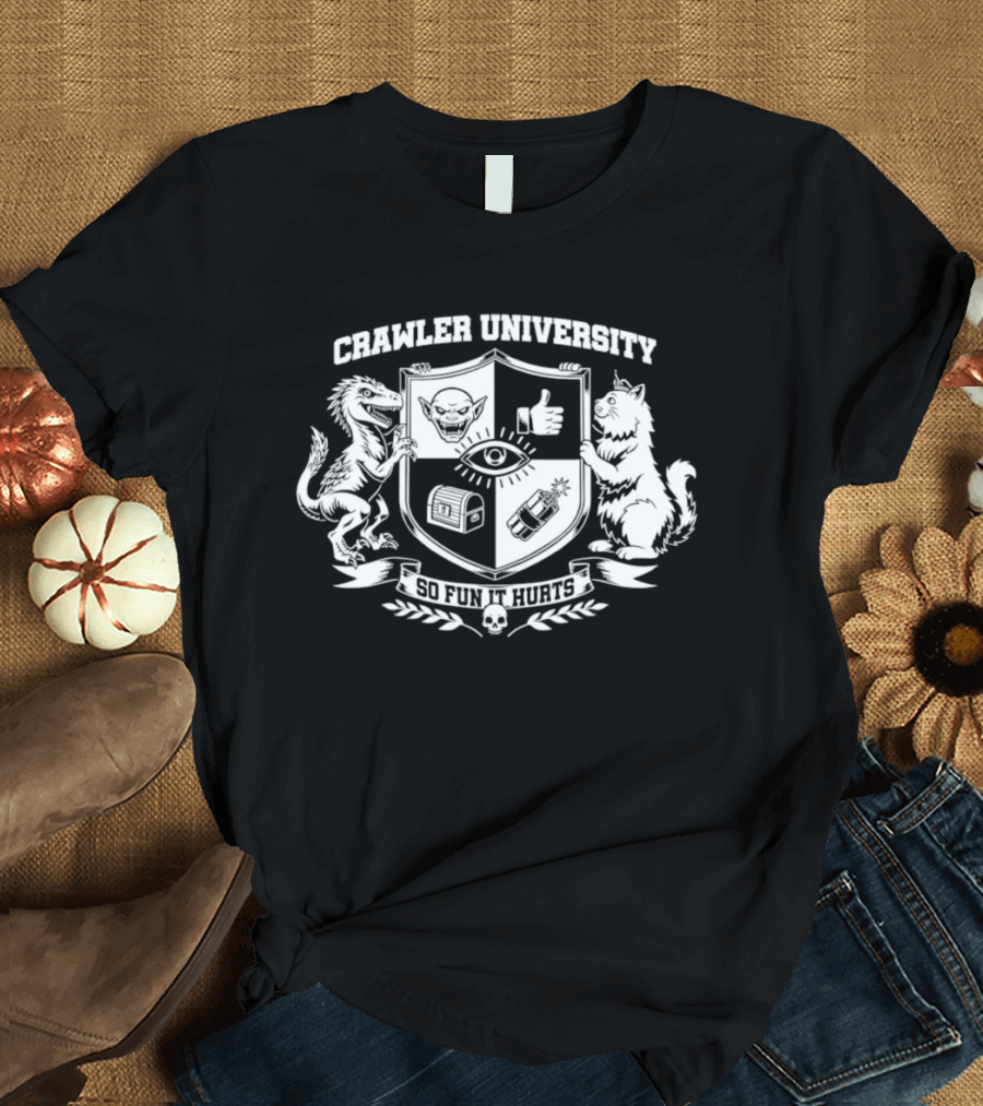 Crawler University Crest So Fun It Hurts Dungeon Crawler Carl Featuring Mongo And Princess Donut 2026 T-Shirt