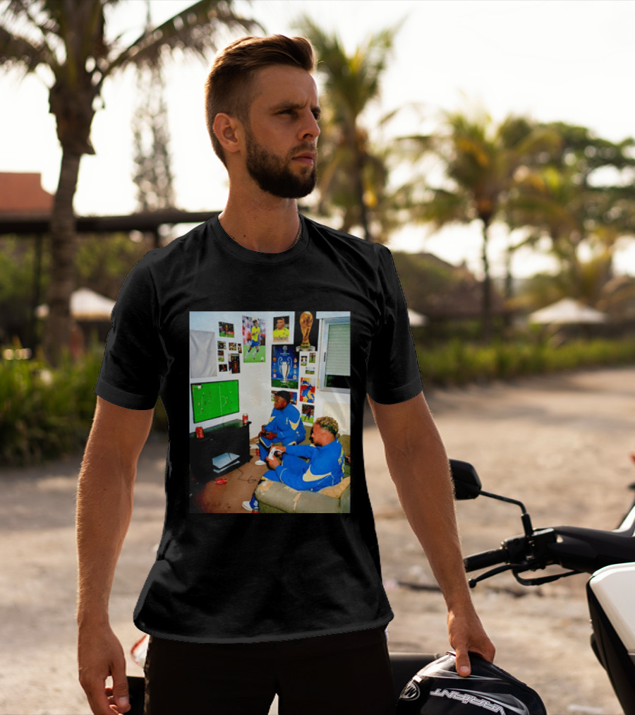 Brazil National Team Neymar Vinícius Júnior Playing Video Games Football S T-Shirt
