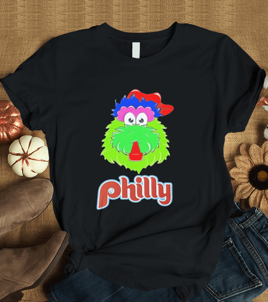 Philly Fanatics Whistle Philly Green Furry Mascot Red Hat T-Shirt