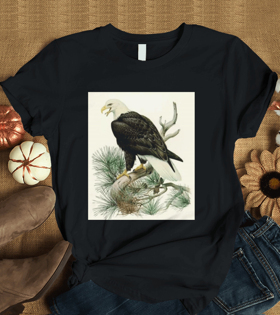 Roger Tory Peterson Bald Eagle Illustration On Stone Background 2026 T-Shirt