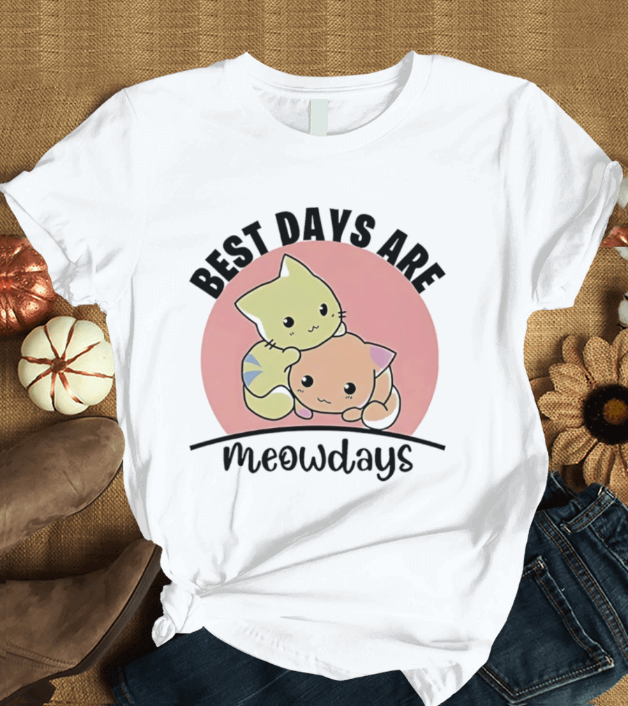 Best Days Are Meowdays Cute Cartoon Cats Hugging T-Shirt