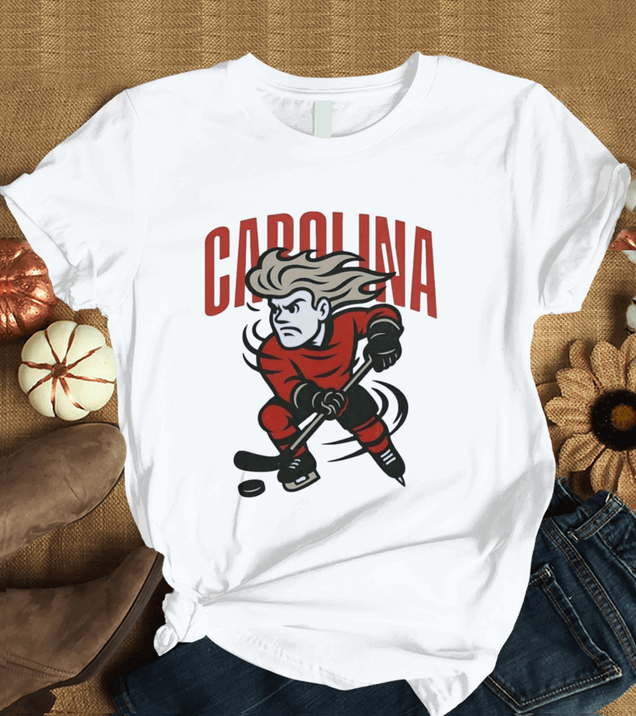 Carolina Hockey Action Figure Skating Puck Player T-Shirt