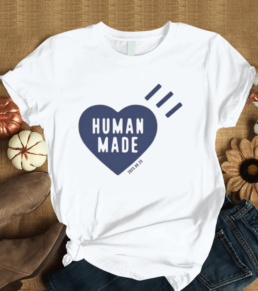 Daily Human Made Heart Motif With Three Stripes And Dry Alls T-Shirt