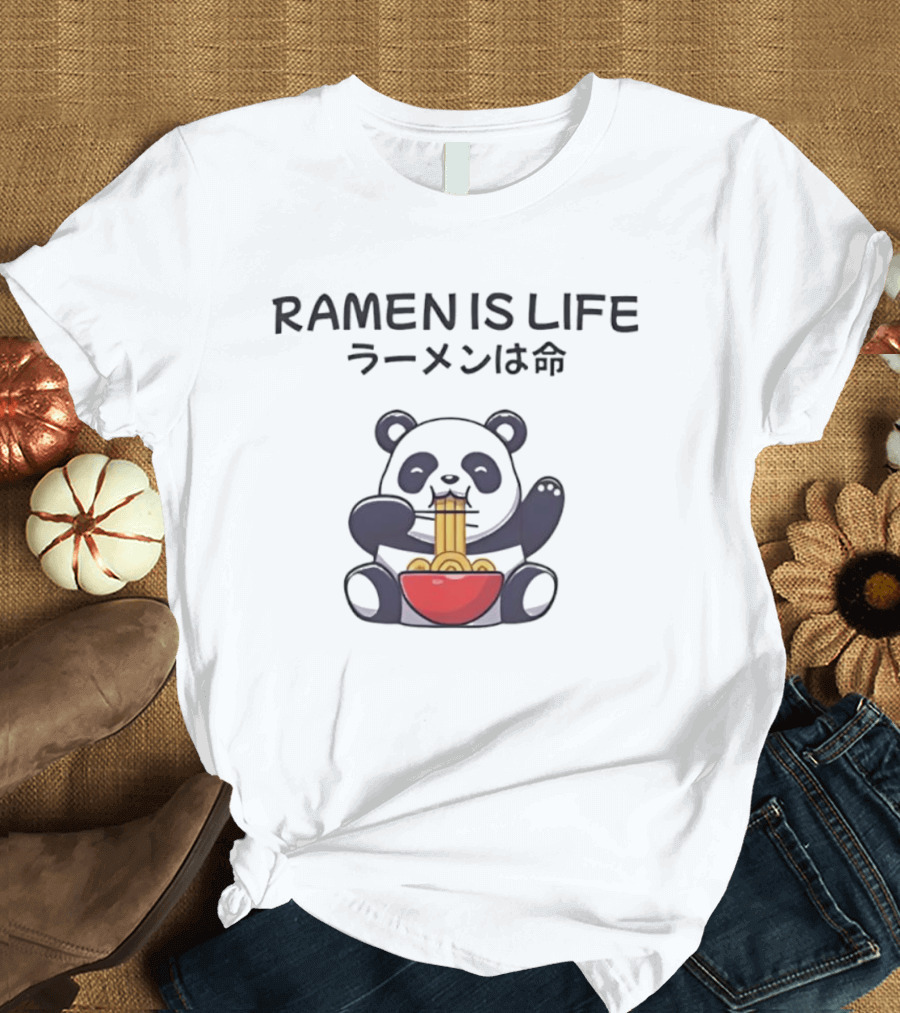 RAMEN IS LIFE Panda Eating Noodles T-Shirt