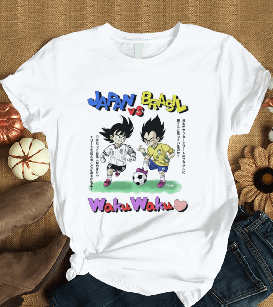 Japan Vs Brasil Goku Vegeta National Teams Waku Waku Soccer Match T-Shirt