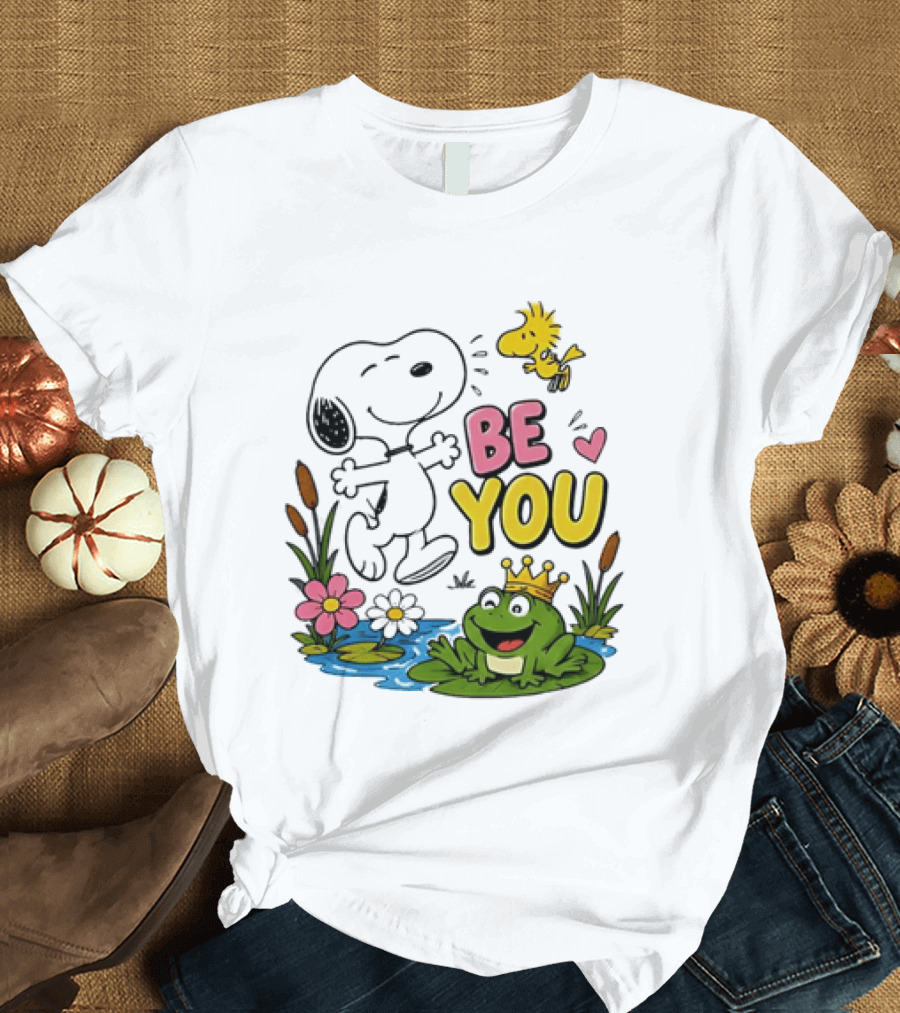 Snoopy And Woodstock Be You Frog Watercolor Flowers T-Shirt