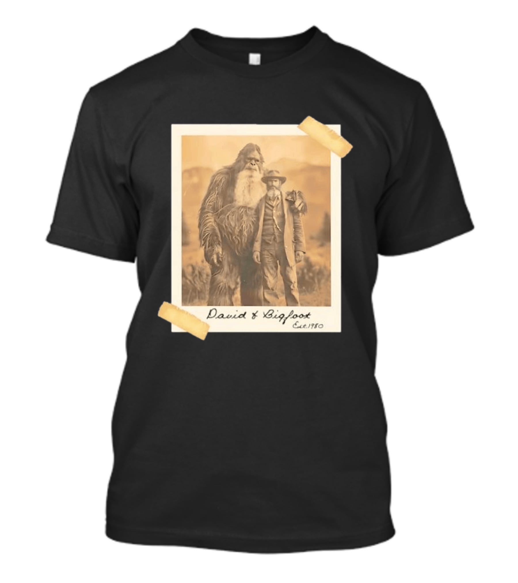 David And Bigfoot Polaroid Photo Est 1980 Sightings Nobody Believes T-Shirt