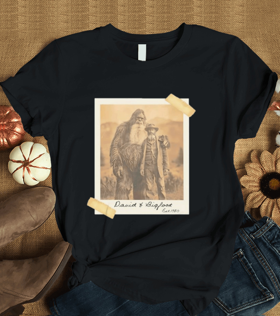 David And Bigfoot Polaroid Photo Est 1980 Sightings Nobody Believes T-Shirt