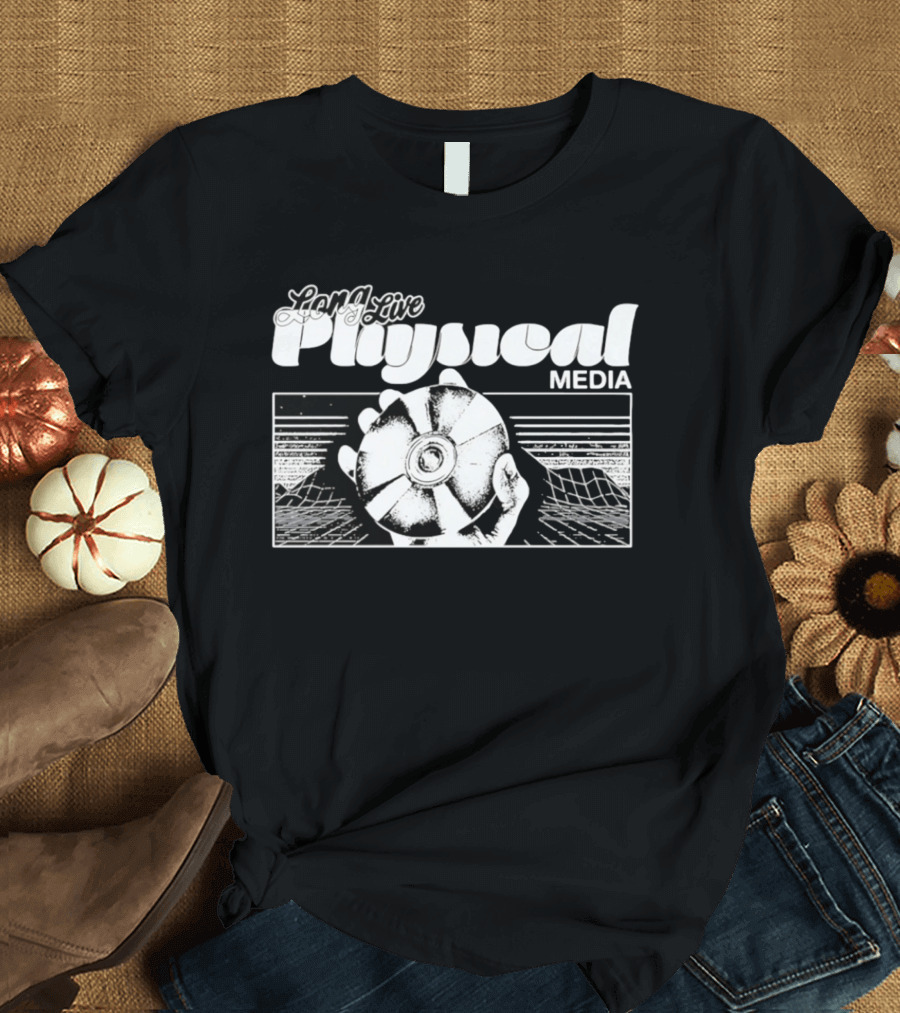 Long Live Physical Media Hand Holding Compact Disc T-Shirt
