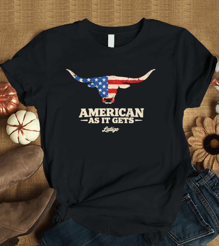 Latigo American As It Gets USA Flag Longhorn Bull T-Shirt